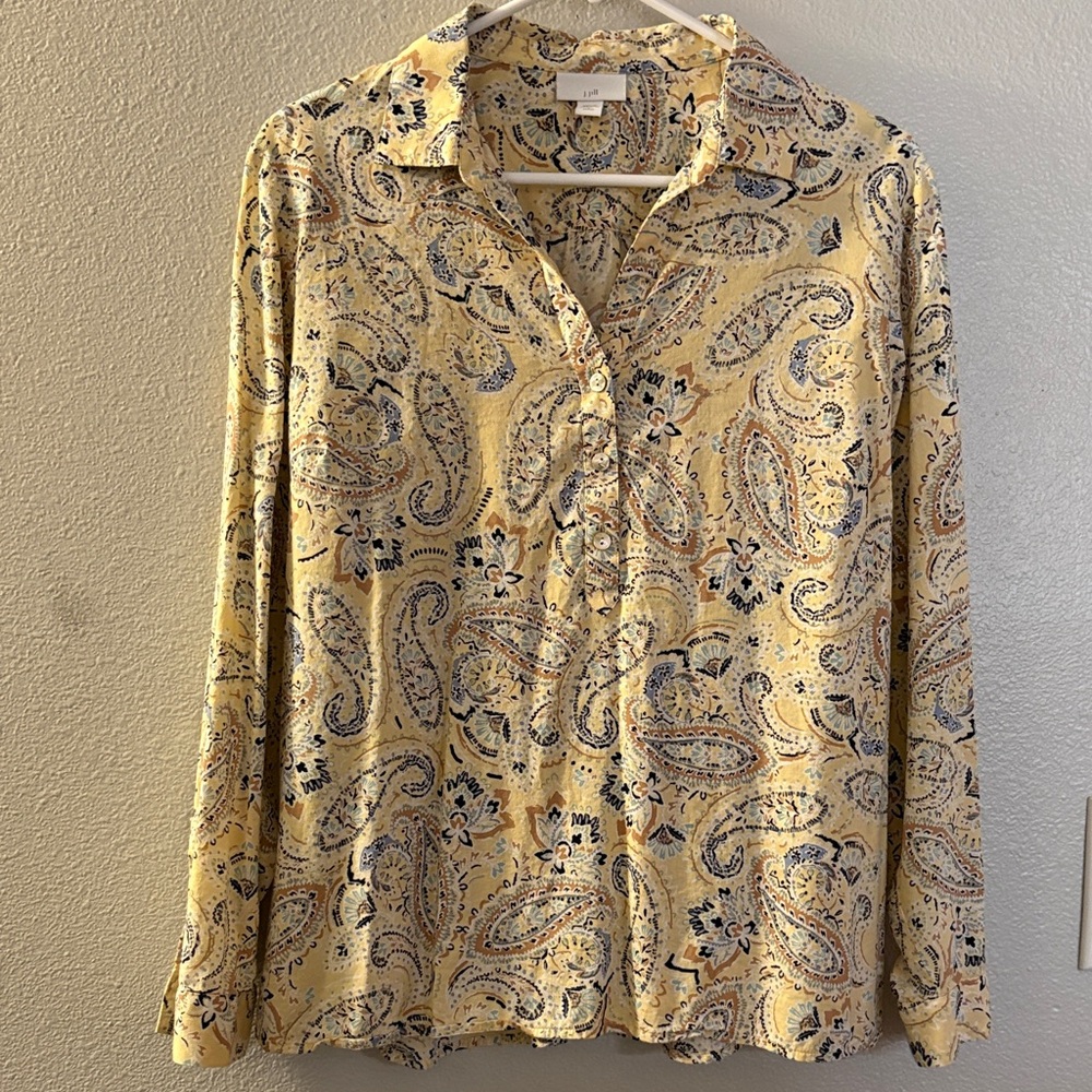Yellow Paisley Button-Up Blouse